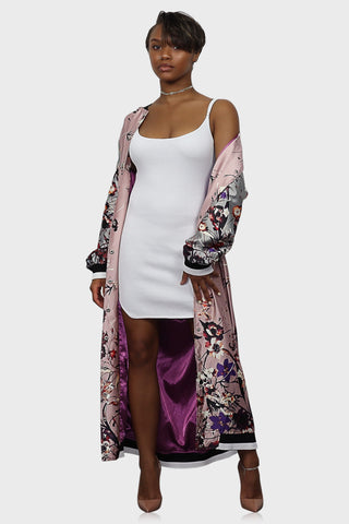 Floral print bomber jacket pink front