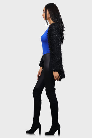 fuzzy cardigan sweater black side