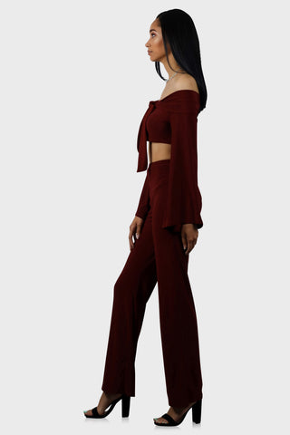 wide leg pant set burgundy side