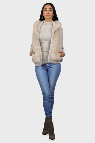 fur sweater jacket oatmeal front