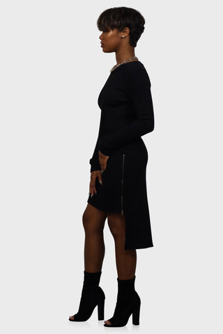 high low sweater dress black side