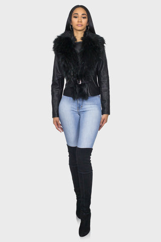 leather jacket black front