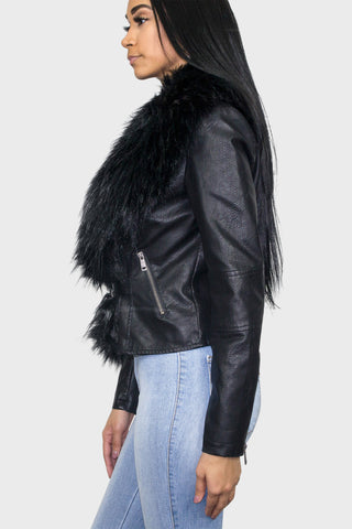 leather jacket black side closeup