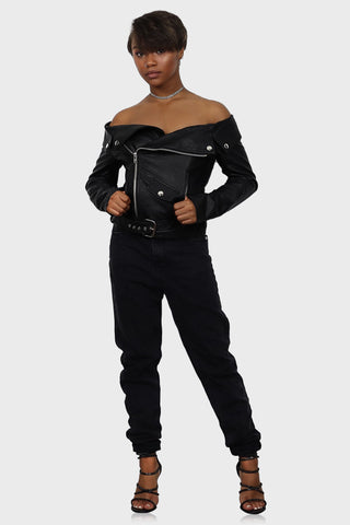 leather motorcycle jacket black front