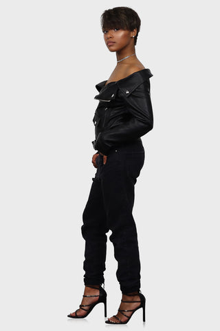 leather motorcycle jacket black side