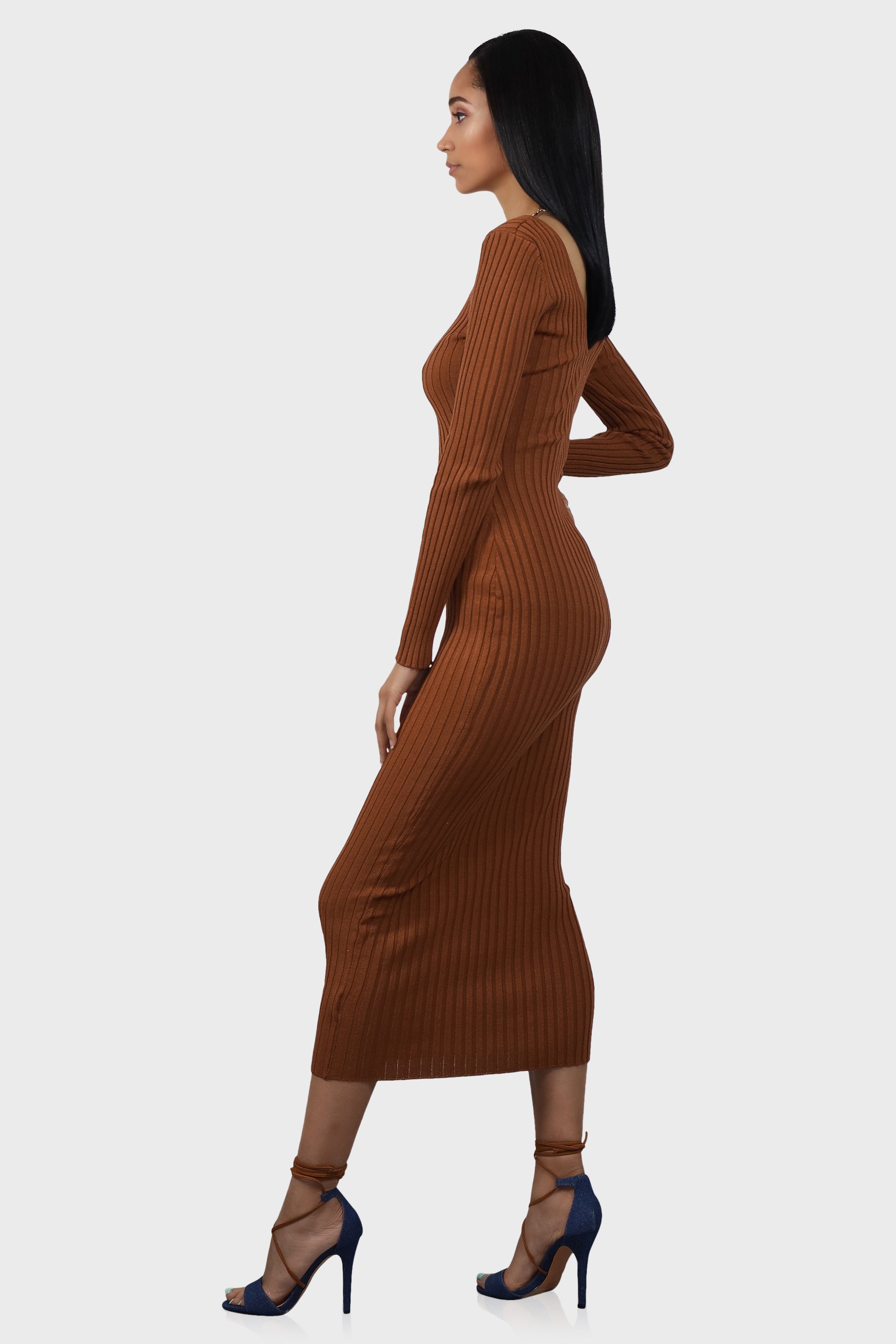 rust ribbed midi dress ASOS Design - Midi Dress - Women - Cotton/Spandex - 12 US