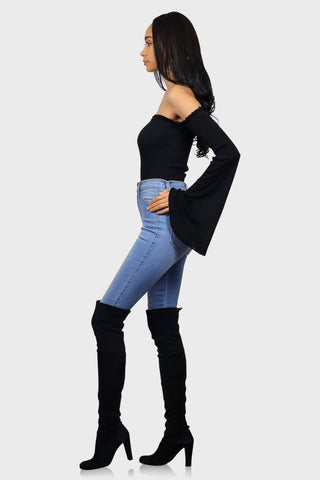 off the shoulder bodysuit black side