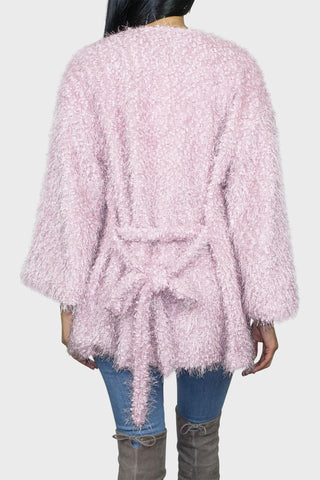 pink sweater jacket back closeup