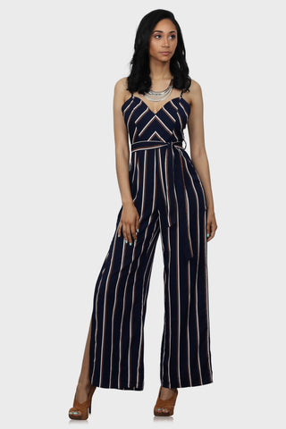 striped jumpsuit blue front