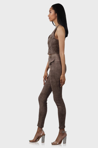suede pant set taupe side