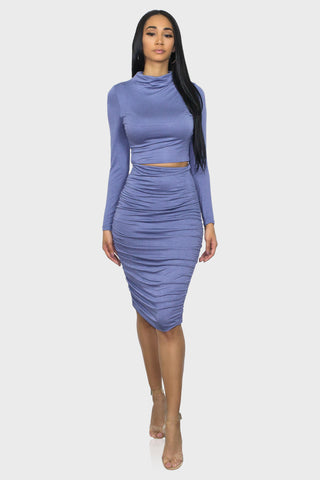 two piece midi dress set blue front two