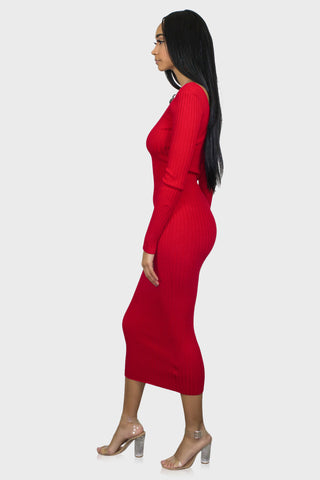 v neck sweater dress red side